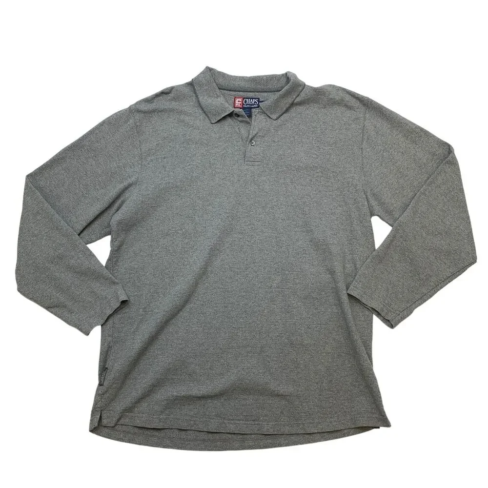 Vintage Ralph Lauren Chaps Polo Shirt Mens XXL 2XL Gray Long Sleeve Cotton